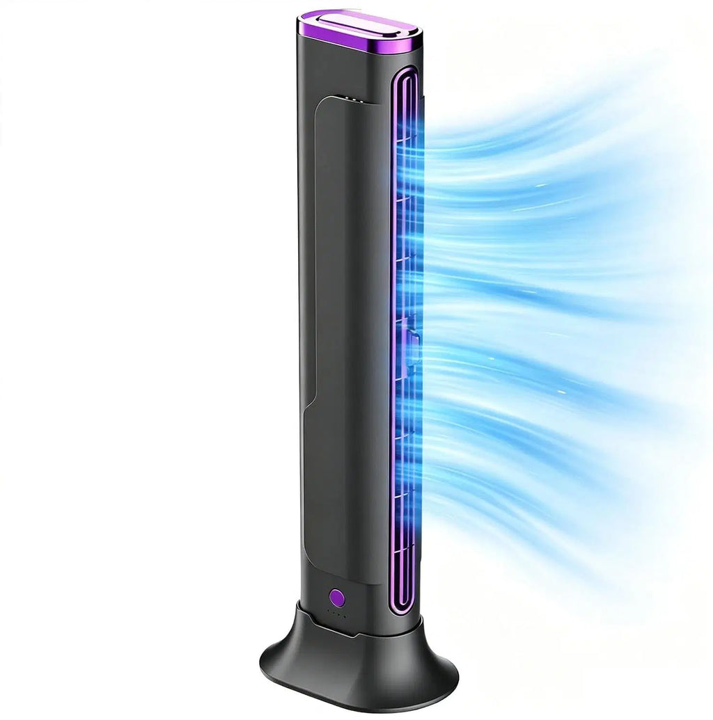Small Portable Air Conditioner – Compact Portable Rechargeable USB Bladeless Tower Fan for Office, Home, Car, Camping, Interior, Travel, Motorhome, Garage