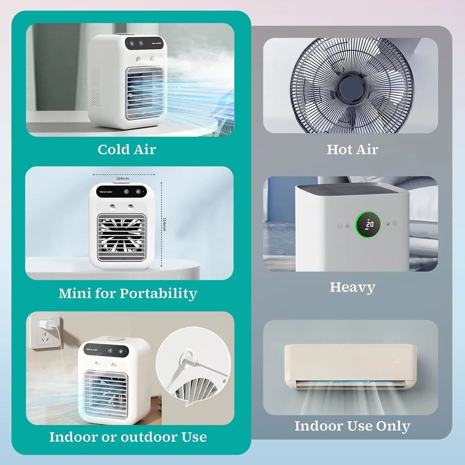Silent Mobile Air Conditioner, 500ml Portable Air Cooler, Mini Air Conditioner, Portable Air Conditioner Suitable for Home, Office and Camping