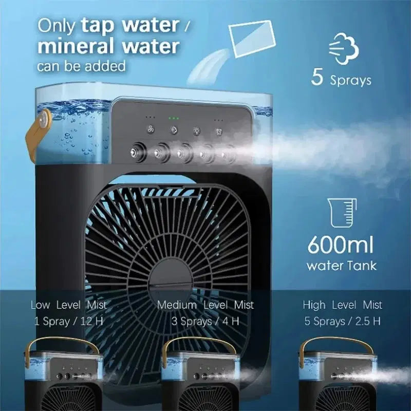 Mini Ventilateur Climatiseur 3-en-1 avec LED & Humidificateur