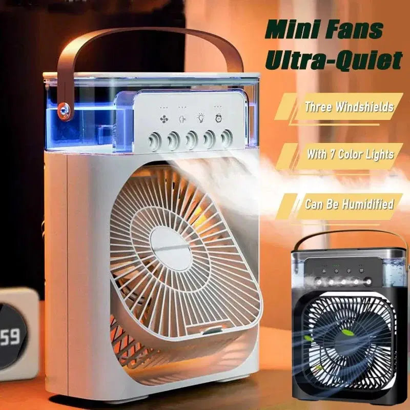 Mini Ventilateur Climatiseur 3-en-1 avec LED & Humidificateur